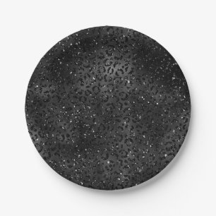Black Cheetah Leopard Skin Print Pattern Animal Paper Plate
