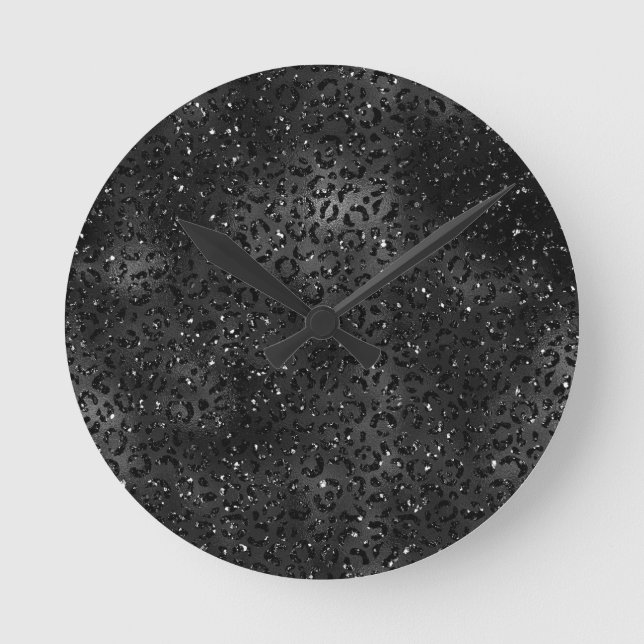 Black Cheetah Leopard Skin Print Pattern Animal Round Clock (Front)