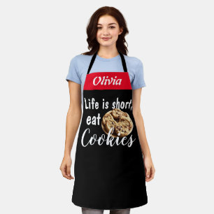 Black Chef Life is Short Eat Cookies Personalised Apron