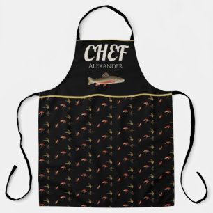 Black Chef  Seafood Trout Fly Fishing Fishermen   Apron