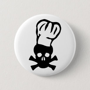 black chef skull chefs head cook 6 cm round badge