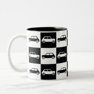 Black Chequerboard Mini Cooper Two-Tone Coffee Mug