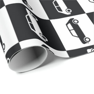 Black Chequerboard Mini Cooper Wrapping Paper