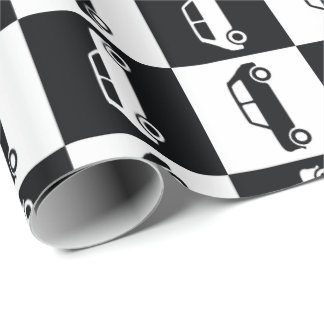 Black Chequerboard Mini Cooper Wrapping Paper
