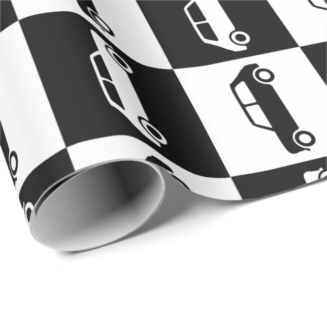 Black Chequerboard Mini Cooper Wrapping Paper (Roll Corner)