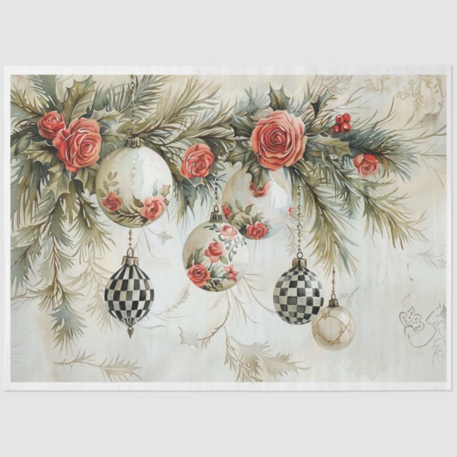 Black Chequered and Roses Tissue Paper (Front)