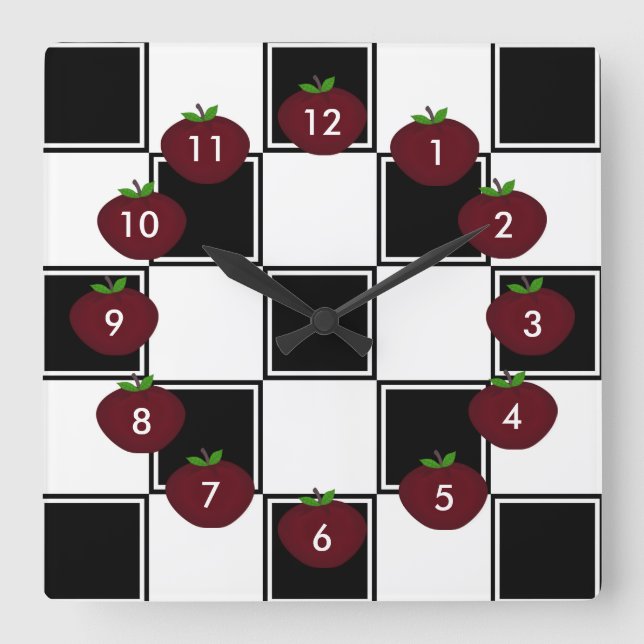 Black Chequered: Apple Wall Clock (Front)