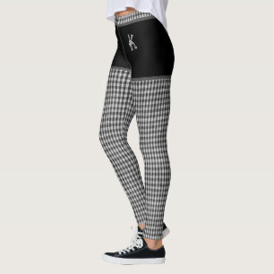 Black Chequered Fabric Print Monogram Personalised Leggings