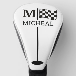 Black Chequered Flag Monogram Golf Head Cover