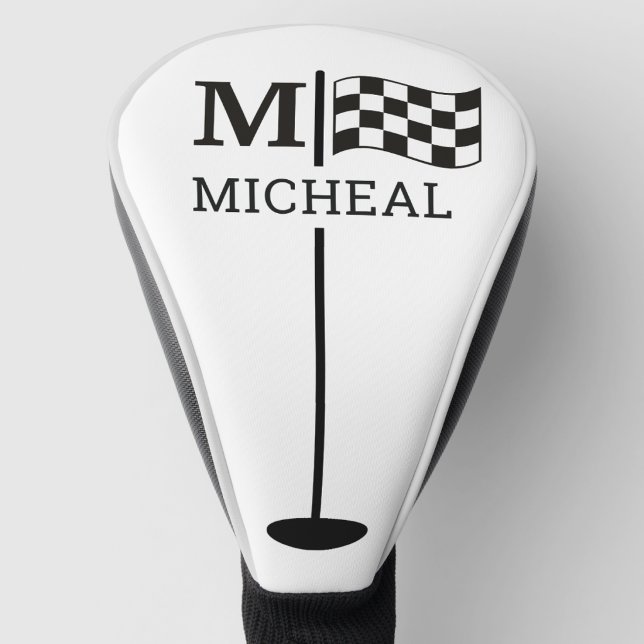 Black Chequered Flag Monogram Golf Head Cover (Creator Uploaded)