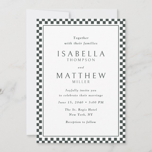 Black Chequered Frame Wedding Invitation (Front)