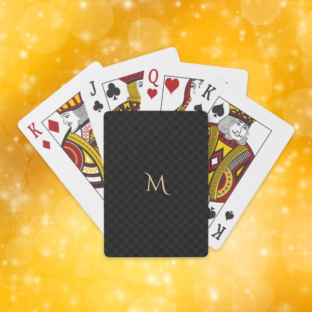 Black Chequered Gold Monogrammed Modern Stylish Playing Cards (Black Checkered Gold Monogrammed Modern Stylish Playing Cards)