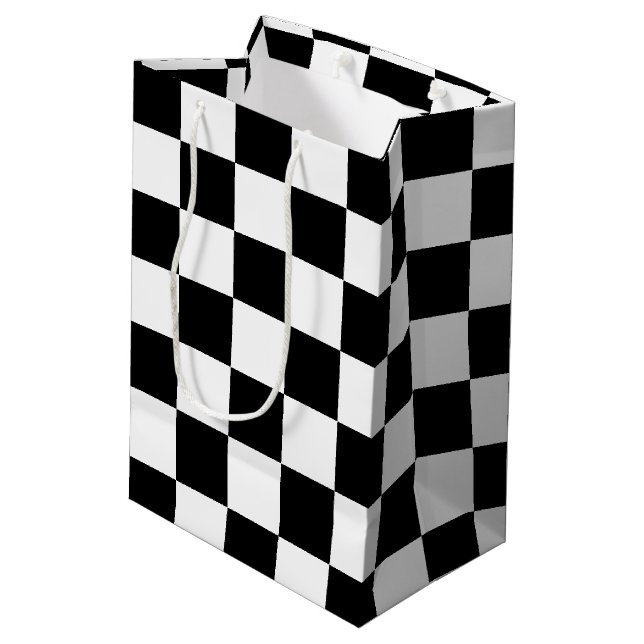 Black Chequered Medium Gift Bag (Back Angled)