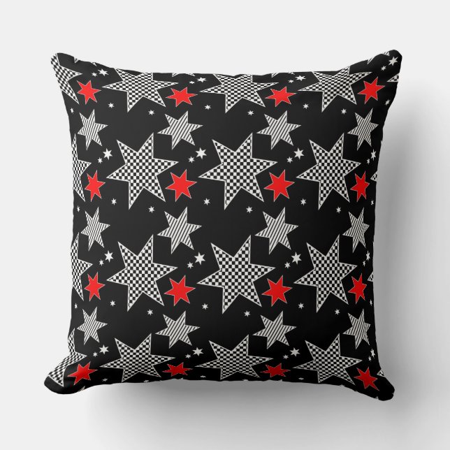 Black Chequered Stars Cushion (Front)