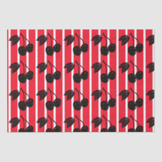 Black Cherries on Red and White Striped Tissue Paper