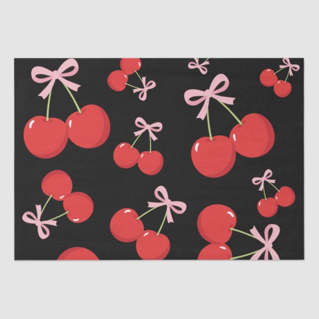 Black Cherries with Pink Bow Coquette  Tissue Paper (Front)