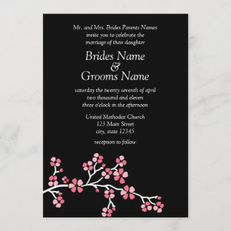 Black Cherry Blossom Elegant Wedding 5x7 Invitation