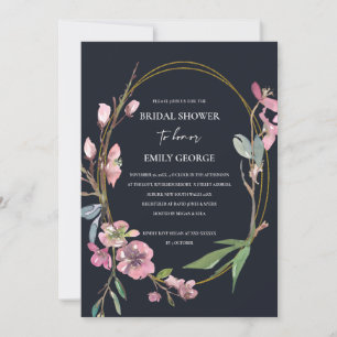 BLACK CHERRY BLOSSOM FLORAL BRIDAL SHOWER INVITE