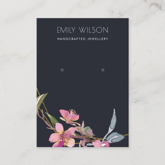 BLACK CHERRY BLOSSOM FLORAL EARRING DISPLAY LOGO BUSINESS CARD (Front)