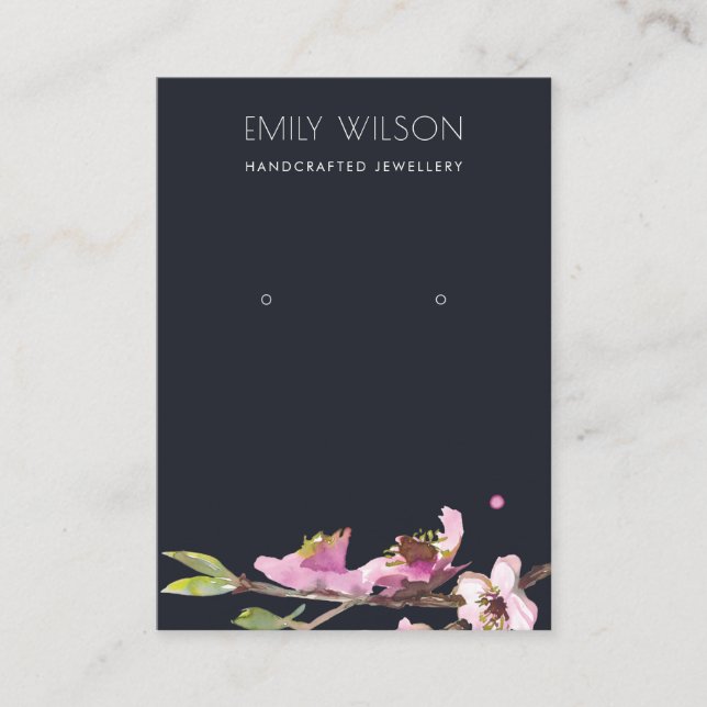 BLACK CHERRY BLOSSOM FLORAL EARRING DISPLAY LOGO BUSINESS CARD (Front)