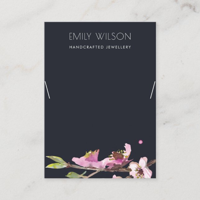 BLACK CHERRY BLOSSOM FLORAL NECKLACE DISPLAY LOGO BUSINESS CARD (Front)