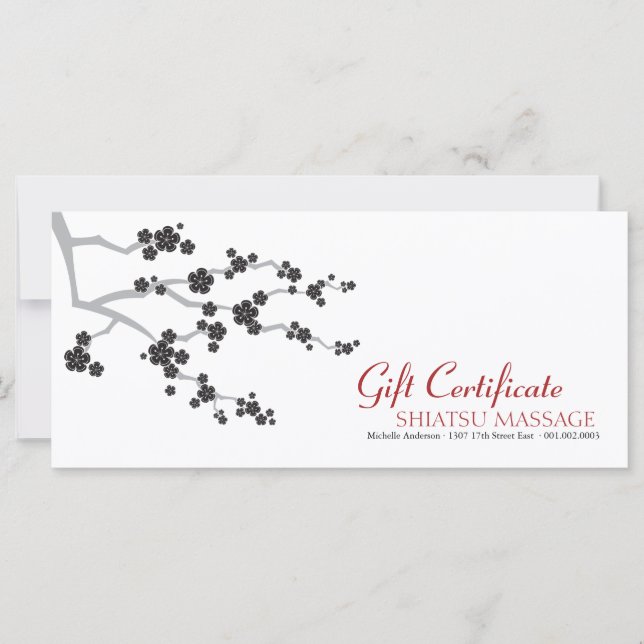 Black Cherry Blossoms Flowers Zen Gift Certificate (Front)