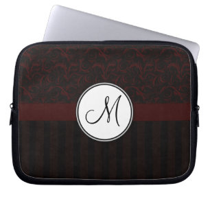 Black Cherry Floral Wisps & Stripes with Monogram Laptop Sleeve