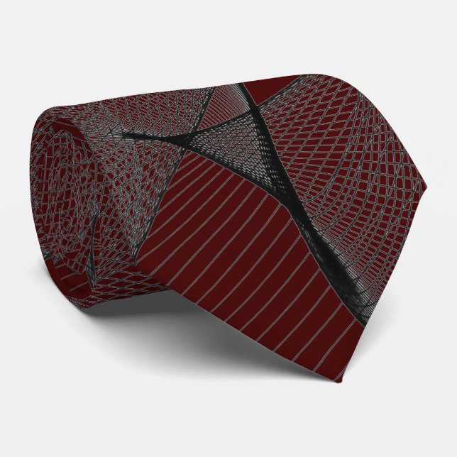Black Cherry Garnet Red & Silver Grey "Spider Web" Tie (Rolled)