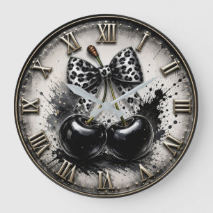 Black Cherry Modern Monochrome Kitchen Large Clock