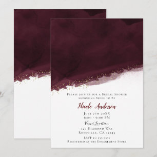 Black Cherry Watercolor Gold Modern Bridal Shower Invitation