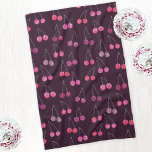 Black Cherry Watercolor Pattern Tea Towel<br><div class="desc">Sweet and delicious pink watercolor cherries pattern on a dark black cherry background. Original art by Nic Squirrell</div>