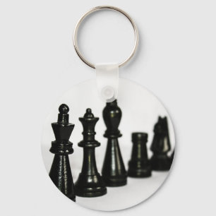 Black Chess Figure Pieces Perspective Key Ring
