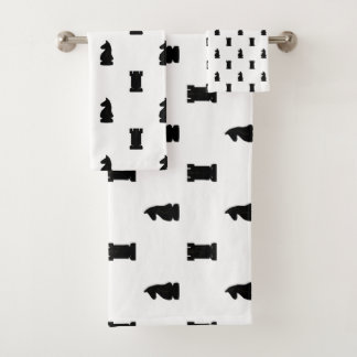 Black Chess Pieces Knight and Rook Bath Towel Set