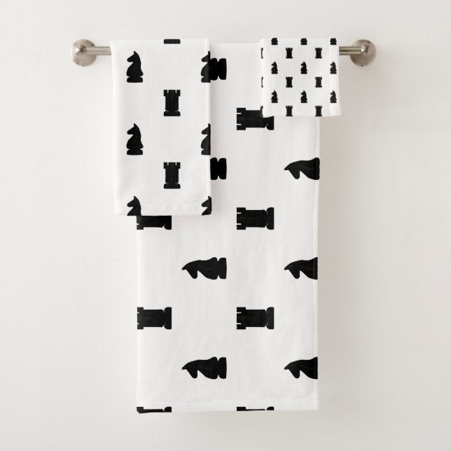 Black Chess Pieces Knight and Rook Bath Towel Set (Insitu)