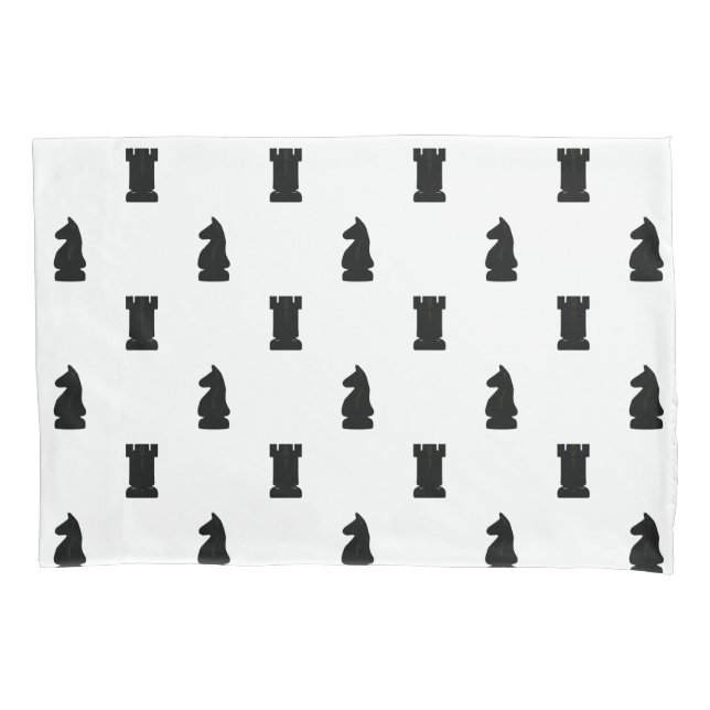 Black Chess Pieces Knight and Rook Pillowcase (Front-Left)