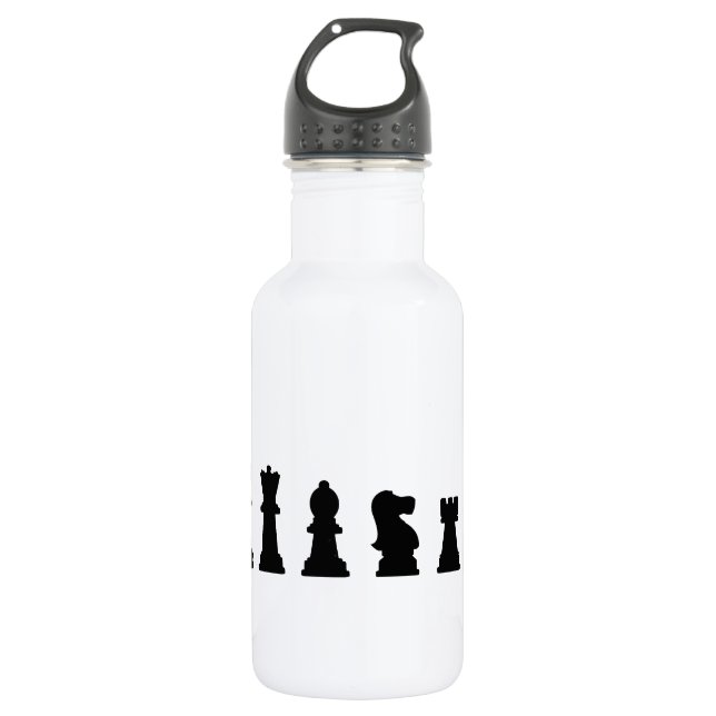 Black chess pieces on white 532 ml water bottle (Front)