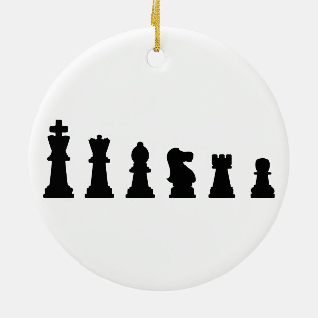 Black chess pieces on white ceramic tree decoration (Back)