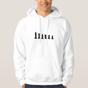 Black chess pieces on white hoodie