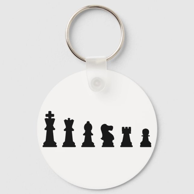 Black chess pieces on white key ring (Front)