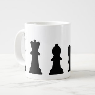 Black chess pieces on white large coffee mug