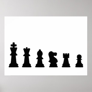Black chess pieces on white poster
