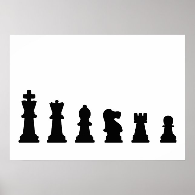 Black chess pieces on white poster (Front)