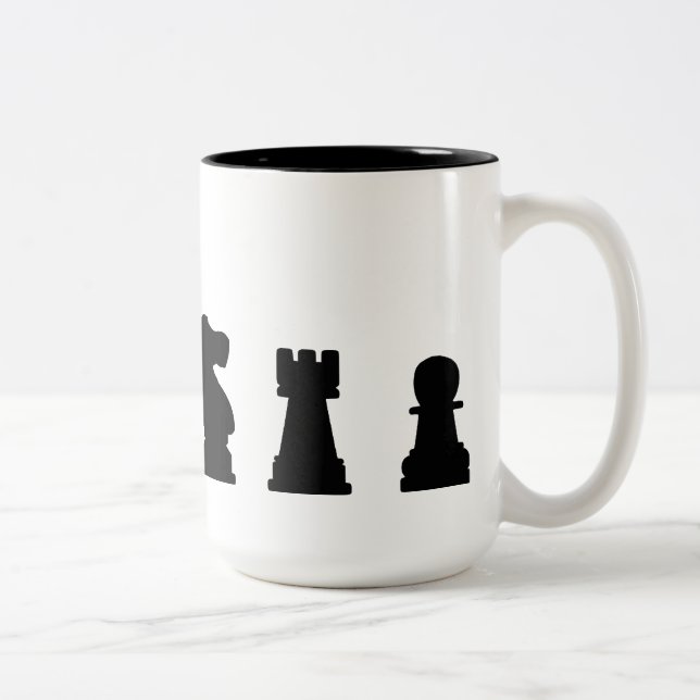 Black chess pieces on white Two-Tone coffee mug (Right)