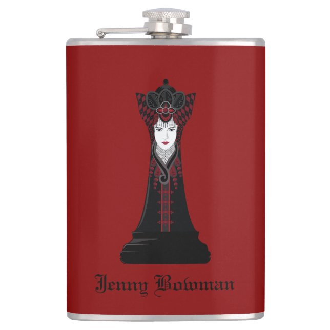 Black Chess queen / Personalised Name Flask (Front)