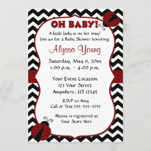 Black Chevron Ladybug Baby Shower Invite