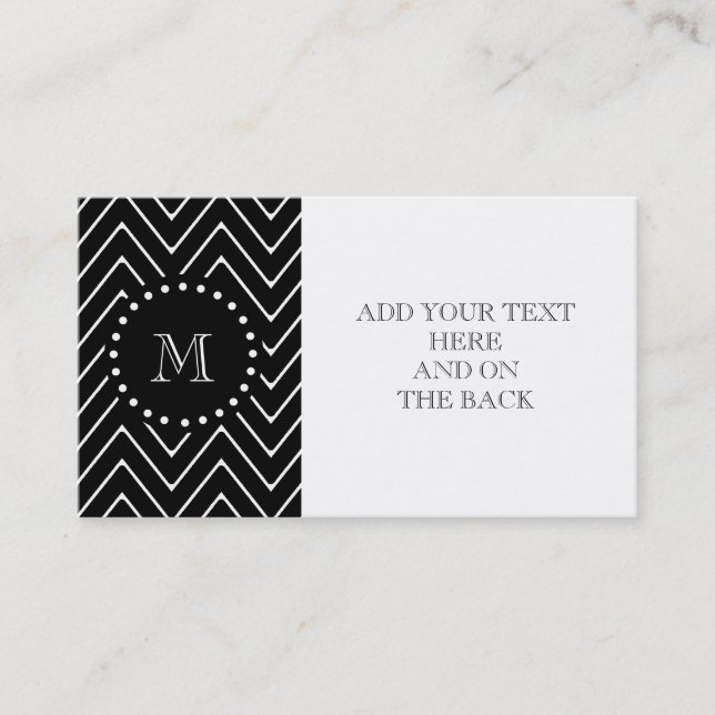 Black Chevron Pattern | Black Monogram Business Card (Front)