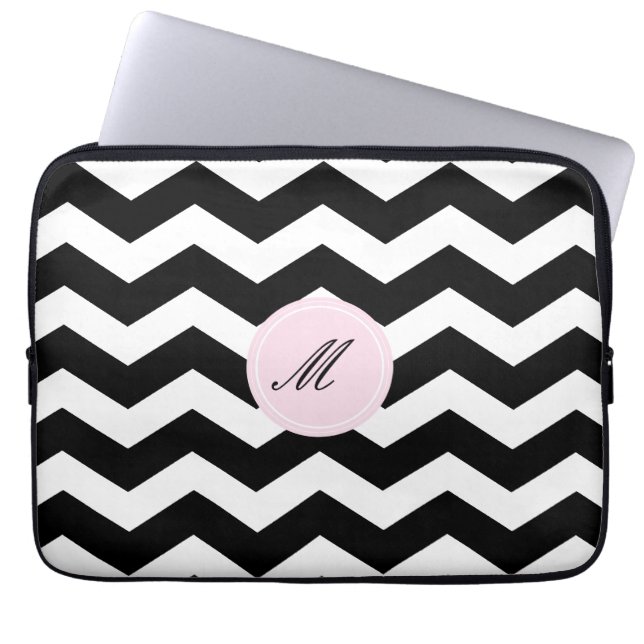 Black Chevron Pattern Laptop Sleeve (Front)