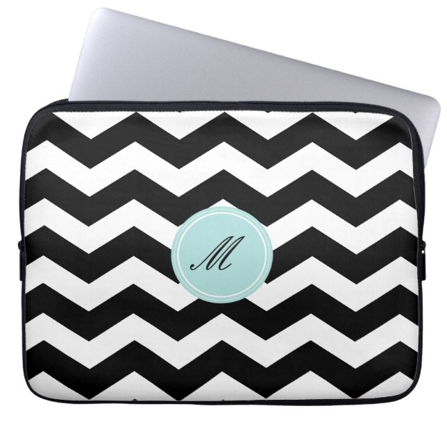 Black Chevron Pattern Laptop Sleeve (Front)
