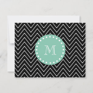 Black Chevron Pattern Mint Green Monogram