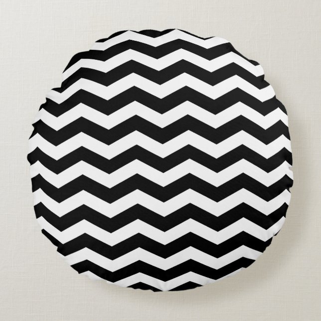 Black Chevron Pattern Round Pillows (Front)